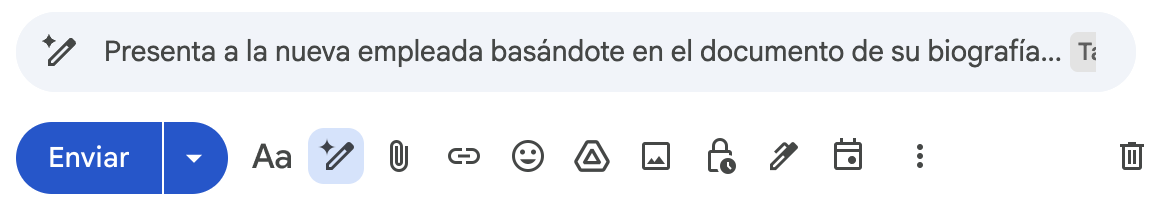 La barra de redacción de Gmail, con el botón de Gemini para que escriba el mail